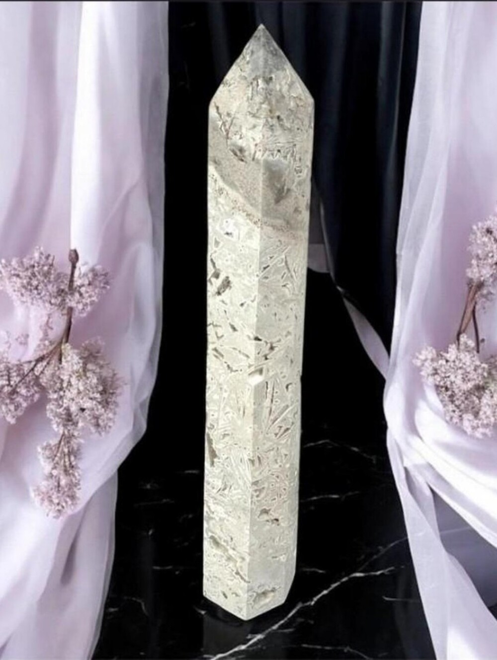 12" White Crazy Lace Agate Statement Crystal Tower NEW Home Decor Art Druzy